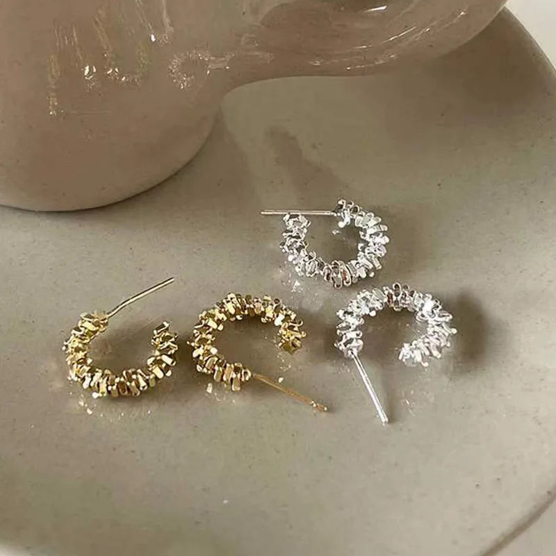 Sparkling Silver Color Starry Star Earrings Irregular Metal C-Shaped Earrings for Women Simple Trendy Jewelry
