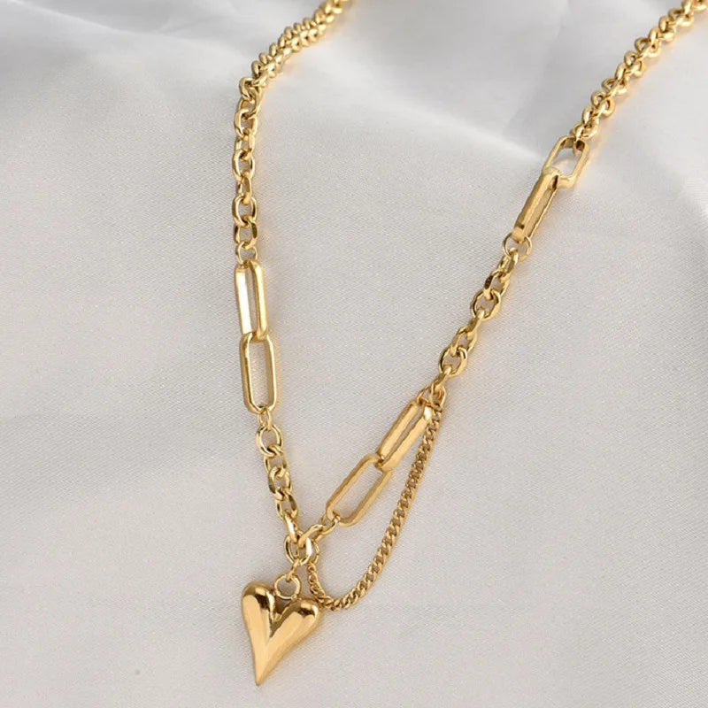 316L Stainless Steel Gold Color Love Heart Necklaces for Women Chokers 2021Trend Fashion Festival Party Gift Jewelry