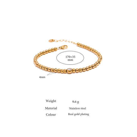 Stainless Steel Bead Chain Bangle Bracelet Cubic Zirconia Jewelry Trendy Golden Metal Waterproof Bracelet браслеты женские