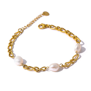 Elegant Natural Pearl Chain Bracelet Stainless Steel Fashion Jewelry Exquisite 18 K Metal Women Accessories Waterproof