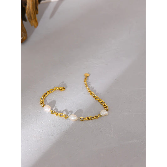 Elegant Natural Pearl Chain Bracelet Stainless Steel Fashion Jewelry Exquisite 18 K Metal Women Accessories Waterproof