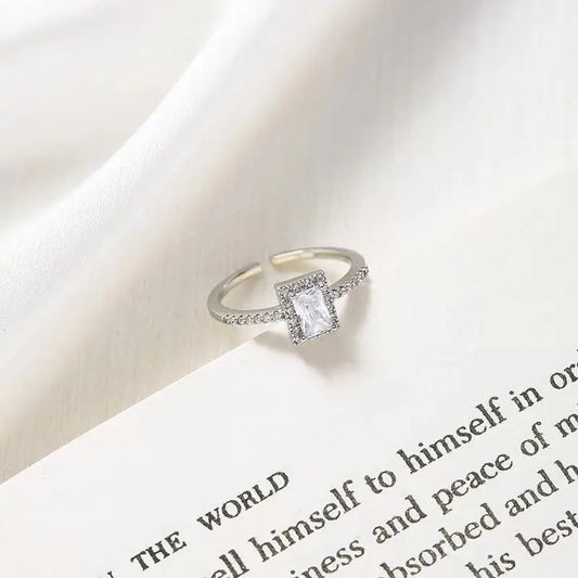 Exquisite Simple Square Zircon Gold Color Open Rings For Woman 2025 Salary Goth Jewelry Wedding Party Girls' Luxury Student Ring