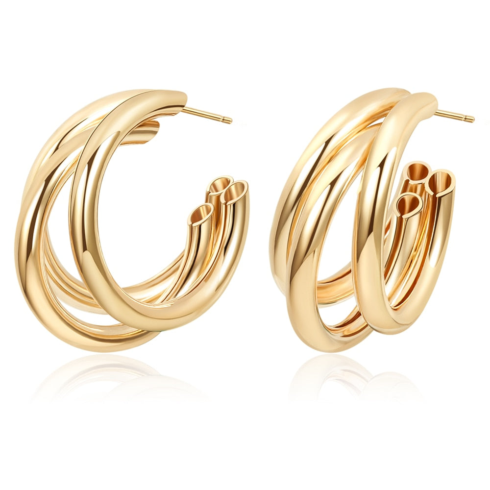 Gold-Plated Vintage Geometric Metal Earrings - Louiza jewellery ltd