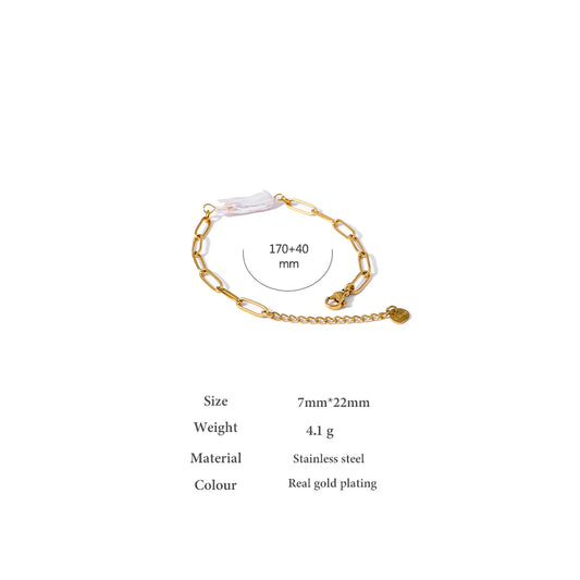 Trendy Natural Pearl Chain Bracelet Temperament Metal Golden 18 K Plated Charm for Women бижутерия для женщин Office Gift