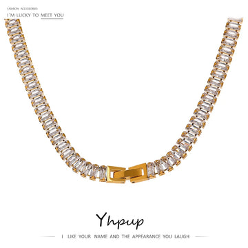 316L Stainless Steel Necklace Luxury Shiny Cubic Zirconia Fashion Jewelry for Women цепочка на шею женская Wedding Gift
