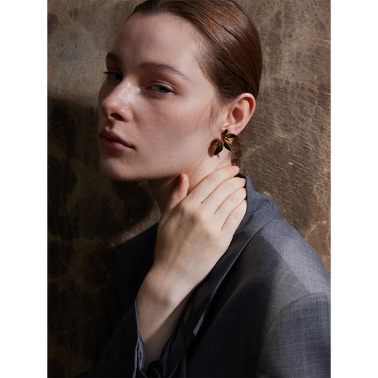 Fashion Stainless Steel Leaves Flower Stud Earrings Bright Anti Allergy Waterproof Charm Texture High Quality Jewelry