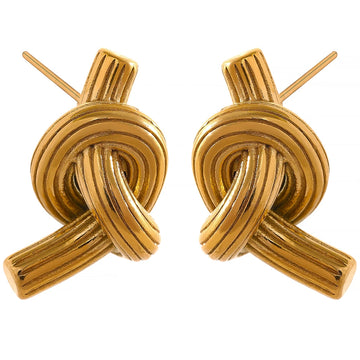 Creative Stainless Steel Knotted Unusual Fashion Stud Earrings Personality Statement 18K PVD Plated Waterproof Jewelry New