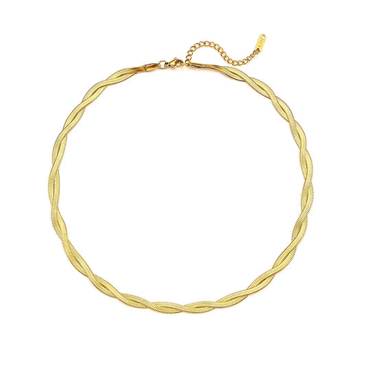 E.B.belle Gold Plated Braided New Herringbone Chain Necklace Bracelets Set Wholesale Stainless Steel Jewelry For Women