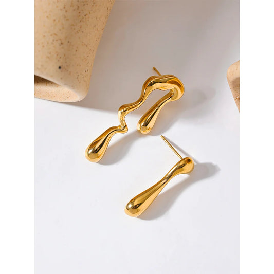New 18k Gold Pvd Plated Asymmetry Unusual Big Stud Earrings Stainless Steel Personality Waterproof Jewelry