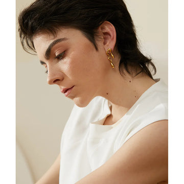 New 18k Gold Pvd Plated Asymmetry Unusual Big Stud Earrings Stainless Steel Personality Waterproof Jewelry