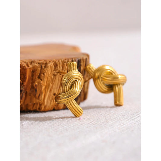 l Creative Stainless Steel Knotted Unusual Fashion Stud Earrings Personality Statement 18K Gold Plate Waterproof Jewelry New