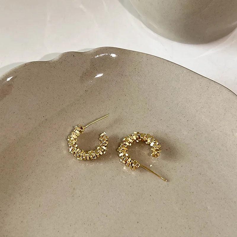Sparkling Silver Color Starry Star Earrings Irregular Metal C-Shaped Earrings for Women Simple Trendy Jewelry