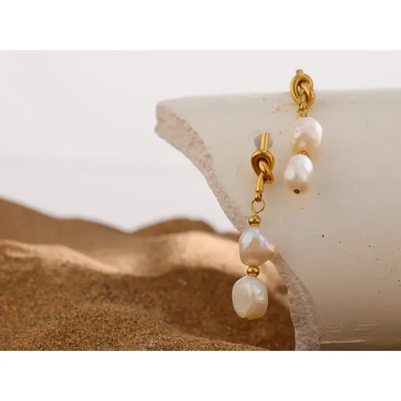 Stainless Steel Natural Pearl Drop Earrings Charm Metal Gold Geometric 18 K Plated Jewelry Boucle. - YH1904A Gold