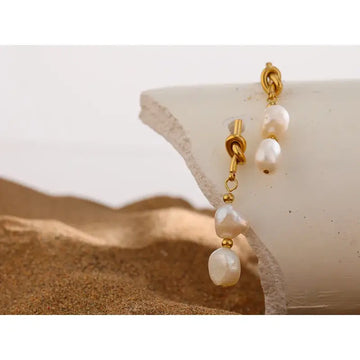 Stainless Steel Natural Pearl Drop Earrings Charm Metal Gold Geometric 18 K Plated Jewelry Boucle. - YH1904A Gold