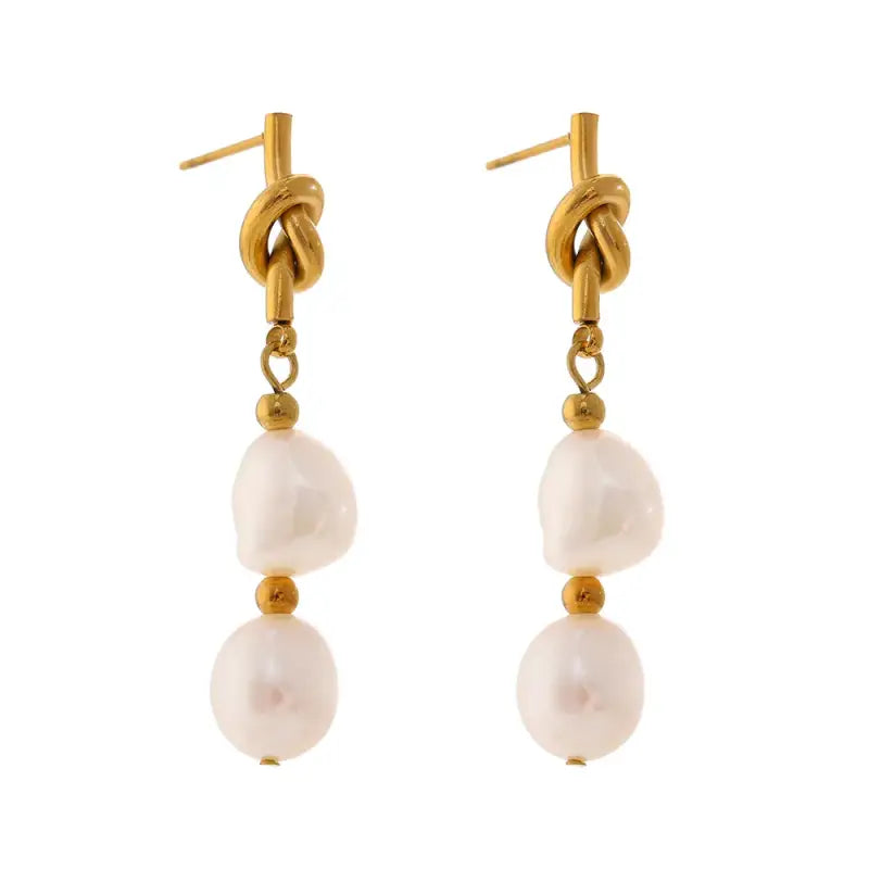 Stainless Steel Natural Pearl Drop Earrings Charm Metal Gold Geometric 18 K Plated Jewelry Boucle. - YH1904A Gold