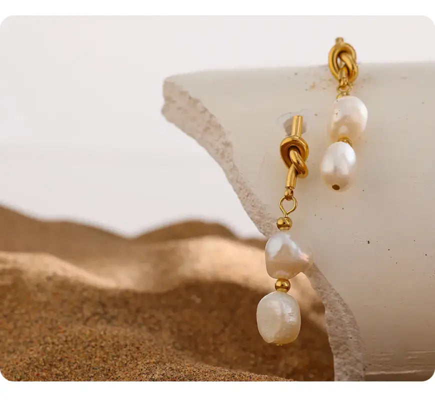 Stainless Steel Natural Pearl Drop Earrings Charm Metal Gold Geometric 18 K Plated Jewelry Boucle. - YH1904A Gold
